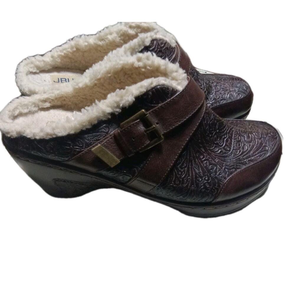 JBU by Jambu Womens Brown Sweden Vegan Faux Fur Lined Embossed Clogs Mules 9 M - Picture 2 of 7